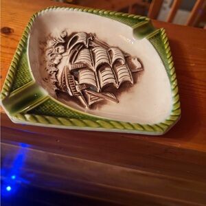 Nautical Green and Brown Ship Ceramic Dish
